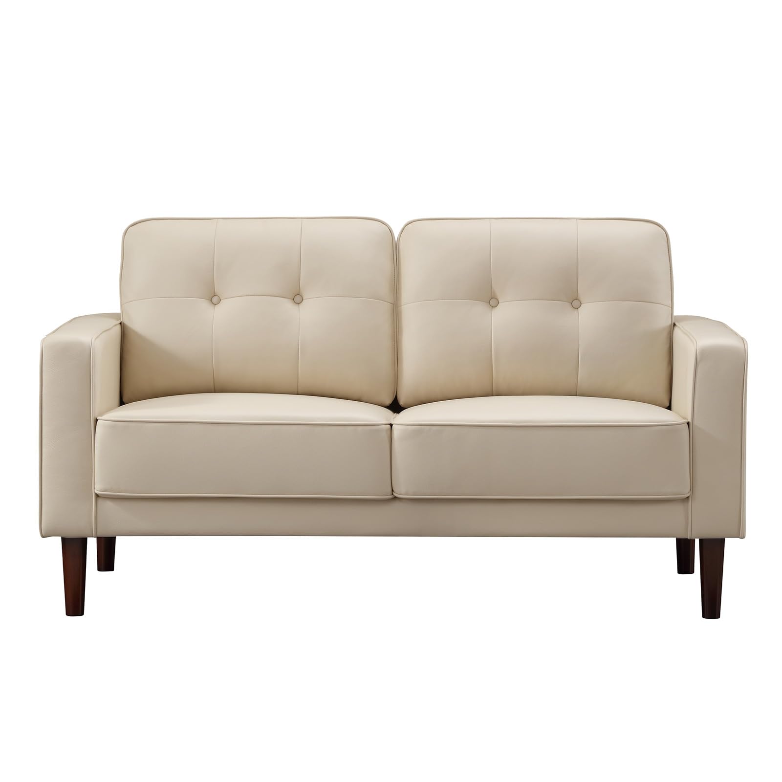 Husbedom 58.7" Air Leather Loveseat Sofa for Living Room, Button Tufted Small Couch for Small Spaces, Mid Century Modern Love Seat with Padded Cushions for Bedroom, Apartment, Office (Beige)