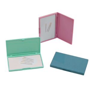 3 pack magnetic needle storage case, portable magnetic cross stitch sewing keeper, knitting pin needle storage holder organizer pin organizer container tool embroidery for sewing (green blue pink)