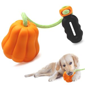 vayugo dog chew toys with rope for aggressive chewers, puppy teeth chew pumpkin natural rubber toy, interactive hand toss pumpkin dog toy, indestructible dog toy for small medium large breed