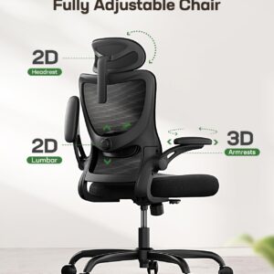 Marsail Ergonomic Office Chair: Office Computer Desk Chair with High Back Mesh and Adjustable Lumbar Support Rolling Work Swivel Task Chairs with Wheel 3D Armrests and Headrest