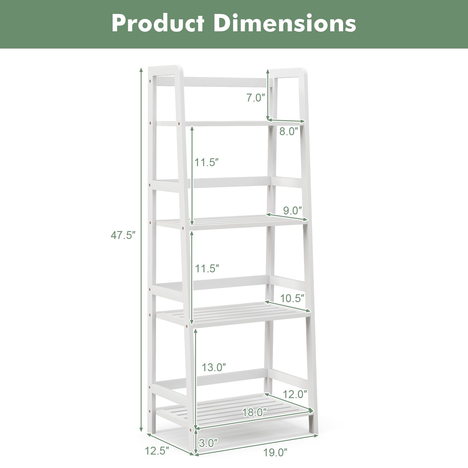 COSTWAY 4-Tier Ladder Shelf, 47.5'' Bamboo Plant Stand Rack, Freestanding Bookshelf, Multifunctional Plant Display, Storage Shelves, Flower Stand Rack Holder for Living Room Balcony, Bedroom (White)