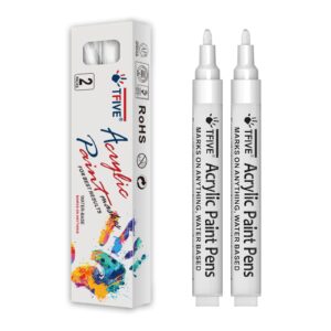 tfive white paint marker paint pens - 2 pack acrylic permanent marker, 2-3mm medium tip, paint pen for art projects, drawing, rock painting, ceramic, glass, wood, plastic, metal, canvas diy crafts