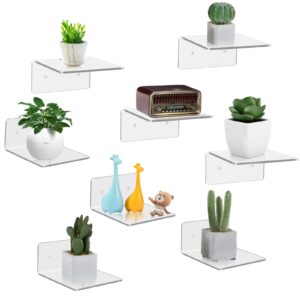 bolidery 8 pack small wall shelf, 4'' acrylic wall shelves display ledges for storage & decoration, small floating shelf for wall with 2 types of installation (adhesive or screw)