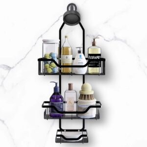 Singolas Shower Caddy Hanging, Over the Shower Head Caddy Organizer with 12 Hooks for Razor and Sponge, Anti-Swing, Rustproof Bathroom Organizers and Storage Hanging Shower Organizer Bathroom Shelves