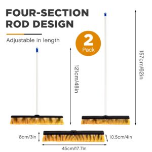 Suclain 2 Pcs Push Broom Outdoor Wide Heavy Duty Broom with Long Handle Stiff Bristles Concrete Brush Commercial for Cleaning Bathroom Kitchen Patio Garage Shop Deck Concrete Tile Floor (18 Inch)