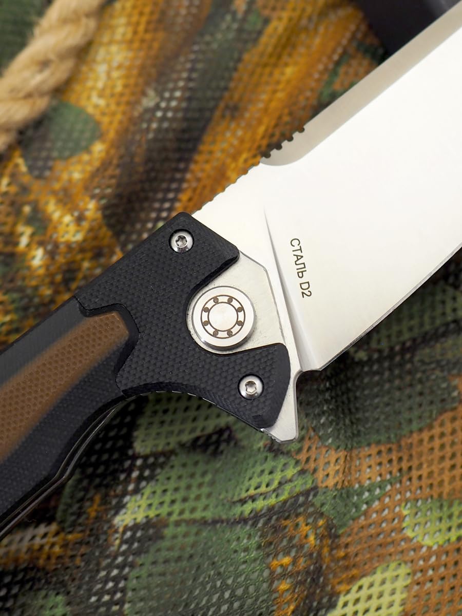 HOKC Nuker | 347-109406 | Utility Knife, Pocket Knife, EDC Knife by Official Dealer - Designed by Russian Master Aleksander Biryukov - Liner Lock, G10 Handle, Finger Flipper, Ball Bearing Pivot, Adjustable Pocket Clip, Long and Durable D2 Stainless Tool S