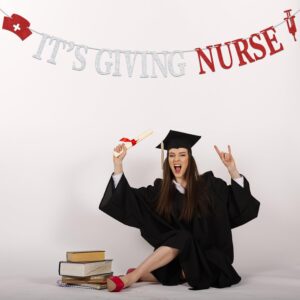 Red Glitter It's Giving Nurse Banner, Nurses Call the Shots/Nursing School Survivor, 2025 Nurse Graduation Party Decorations Supplies