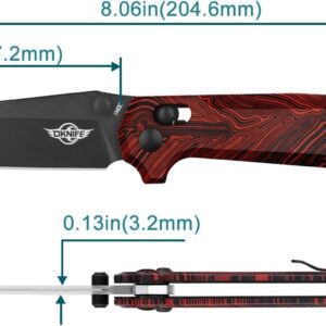 OKNIFE Rubato Pocket Knife, Tanto Style EDC Folding Knife with 154CM Stainless Blade and G10 Handle for Camping Indoor and Outdoor Activities (Black and Red)