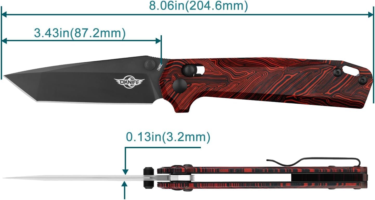 OKNIFE Rubato Pocket Knife, Tanto Style EDC Folding Knife with 154CM Stainless Blade and G10 Handle for Camping Indoor and Outdoor Activities (Black and Red)