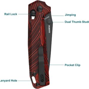 OKNIFE Rubato Pocket Knife, Tanto Style EDC Folding Knife with 154CM Stainless Blade and G10 Handle for Camping Indoor and Outdoor Activities (Black and Red)