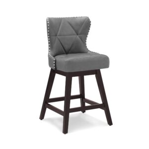 cozyman counter height bar stools, 26" h swivel bar stool with back, faux leather counter stool, solid wood legs, retro upholstered barstools for kitchen island, home bar, pub, dark gray