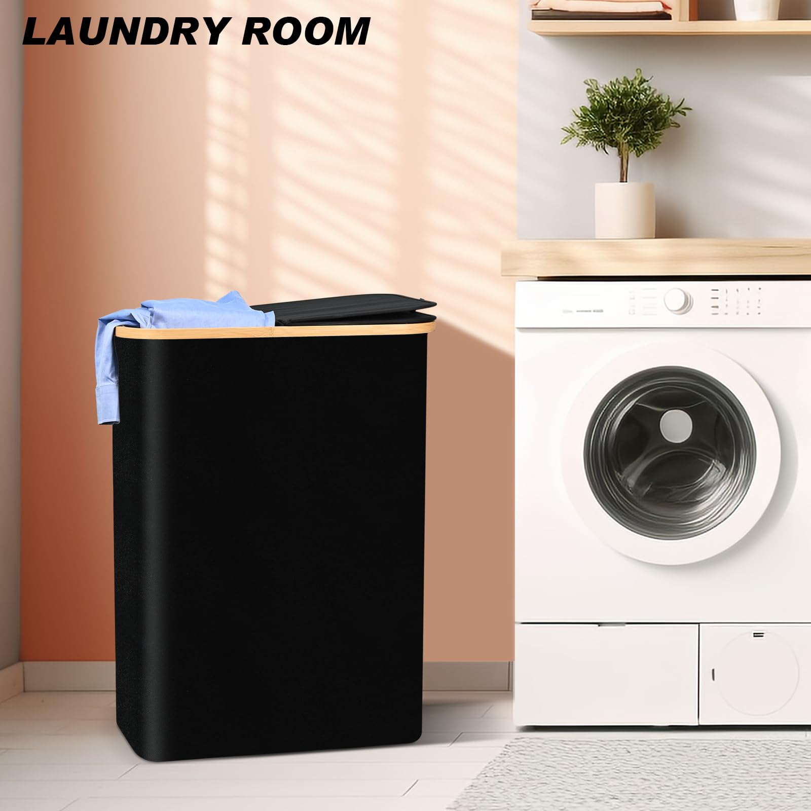 Laundry Hamper with Lid,160L Large Laundry Basket with Removable Inner Bag, Collapsible Dirty Clothes Hamper with Handle for Laundry Room,Bedroom, Black