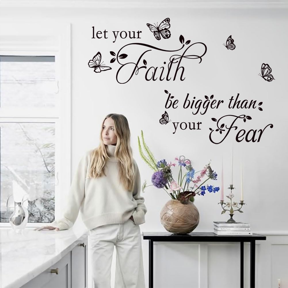 Inspirational Wall Decal Sticker Quotes Vinyl Wall Stickers Let Your Faith Be Bigger Than Your Fear Motivational Saying Positive Quote Handwriting Art Letters Home Décor