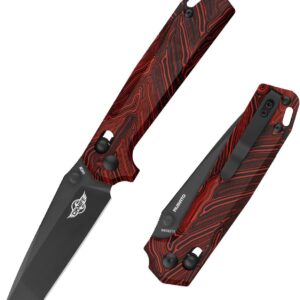 OKNIFE Rubato Pocket Knife, Tanto Style EDC Folding Knife with 154CM Stainless Blade and G10 Handle for Camping Indoor and Outdoor Activities (Black and Red)