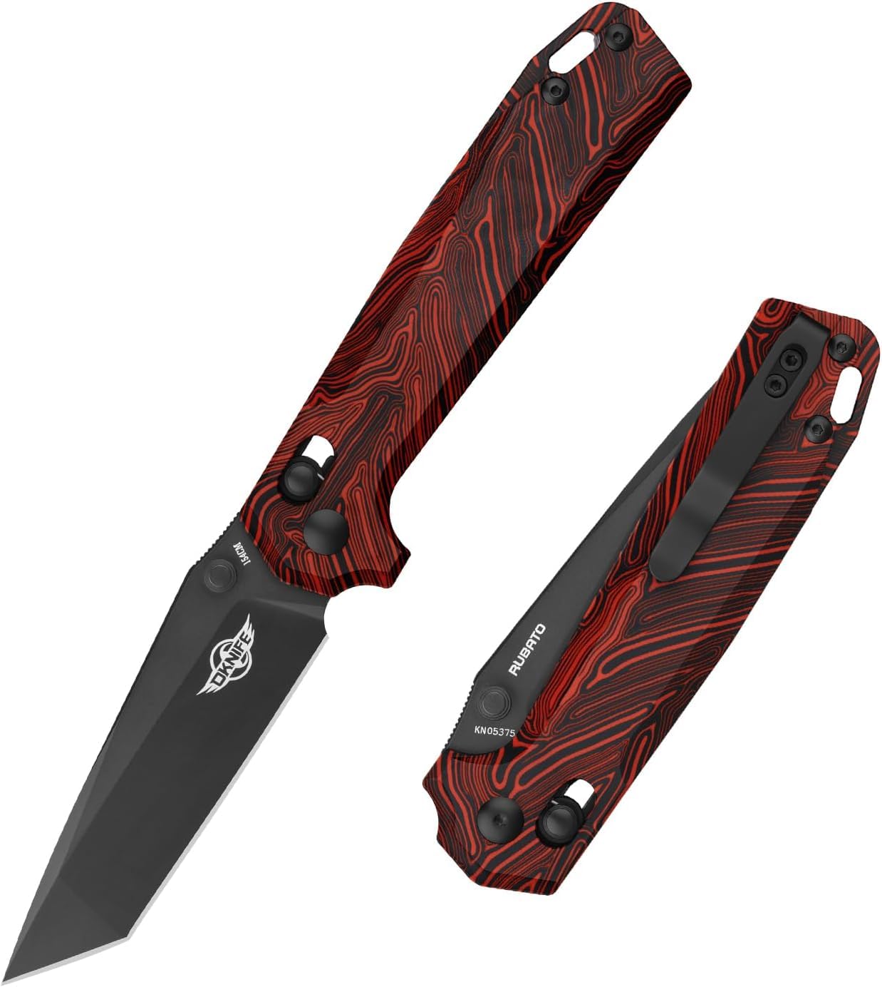 OKNIFE Rubato Pocket Knife, Tanto Style EDC Folding Knife with 154CM Stainless Blade and G10 Handle for Camping Indoor and Outdoor Activities (Black and Red)