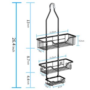 Singolas Shower Caddy Hanging, Over the Shower Head Caddy Organizer with 12 Hooks for Razor and Sponge, Anti-Swing, Rustproof Bathroom Organizers and Storage Hanging Shower Organizer Bathroom Shelves