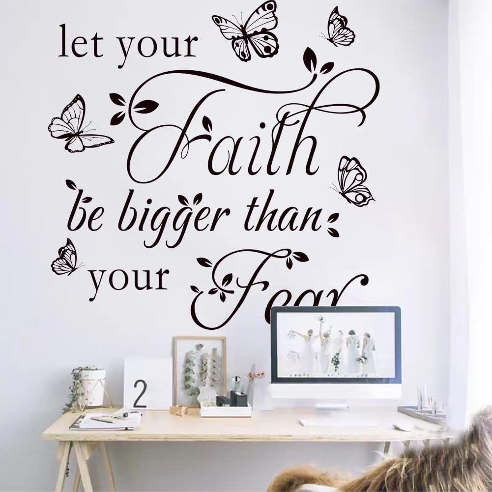 Inspirational Wall Decal Sticker Quotes Vinyl Wall Stickers Let Your Faith Be Bigger Than Your Fear Motivational Saying Positive Quote Handwriting Art Letters Home Décor