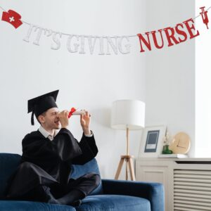 Red Glitter It's Giving Nurse Banner, Nurses Call the Shots/Nursing School Survivor, 2025 Nurse Graduation Party Decorations Supplies