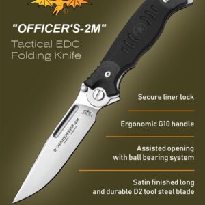 HOKC Officer's-2M | 320-100404 | Pocket Knife, EDC Knife by Official Dealer - Designed by Russian Master Aleksander Biryukov - Liner Lock, G10 Handle, Thumb Stud, Funger Flipper, Ball Bearing Pivot, Comfortable Pocket Clip, Long and Durable D2 Stainless T