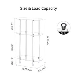 Bkemiy Clear Acrylic Narrow Side Table for Small Spaces, 15.75" L x 7.87" W x 24.6" H, 3 Tier Oval Slim End Table Nightstand, Small Minimalist Skinny Bedside Table for Bedroom, Bathroom, Living Room