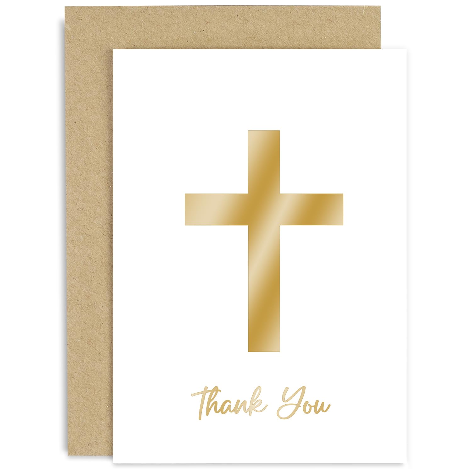 Religious Thank You Cards - Gold Foil Cross Christian Thank You Card - Baptism and Christening Cards - Thank You for Baptism Christening Gift | Blank Inside