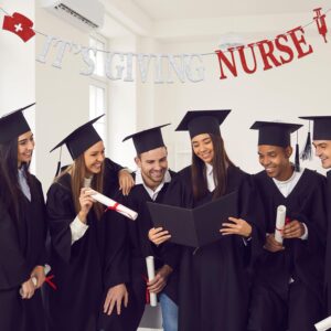 Red Glitter It's Giving Nurse Banner, Nurses Call the Shots/Nursing School Survivor, 2025 Nurse Graduation Party Decorations Supplies