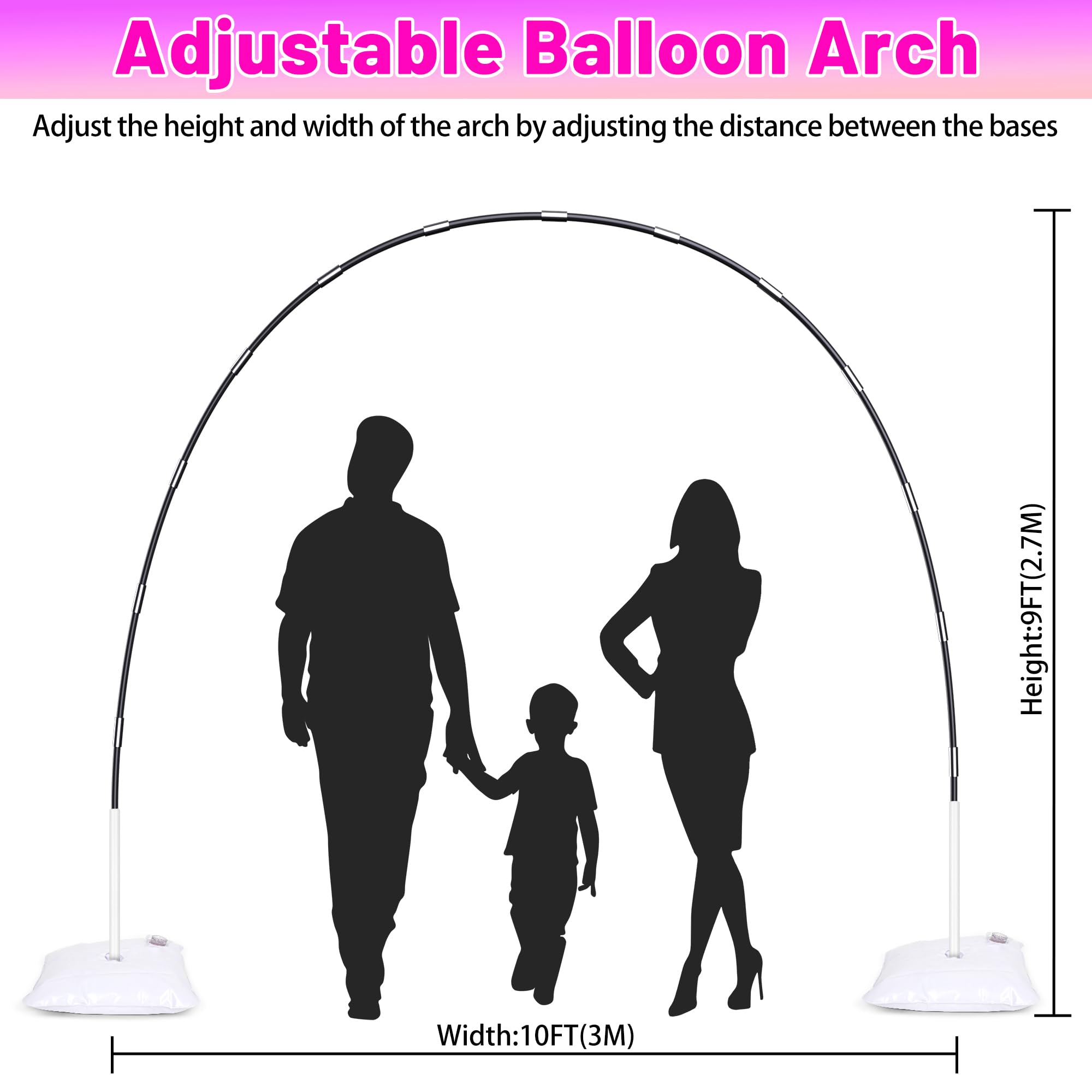 Toosci Balloon Arch Kit 9FT Height & 10FT Width, Adjustable Balloon Arch Stand Set，Balloon Arch Frame with Base for Wedding Baby Shower Birthday Party Supplies Decorations