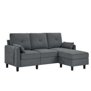 Pingliang Home Sectional Sofa Couches for Living Room, Convertible L Shaped Sofas 3-Seat Modular Couch with Reversible Chaise, Modern Linen (Dark Grey)