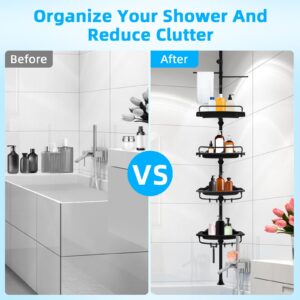 XLHOMO 32-122inch Corner Shower Caddy Tension Pole Black, Rustproof Drill-Free Shower Shelves for Bathroom Bathtub Washbasin, Adjustable Shower Organizer with 4 Tier Patent Stable Shelves & Towel Bars