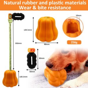 Vayugo Dog Chew Toys with Rope for Aggressive Chewers, Puppy Teeth Chew Pumpkin Natural Rubber Toy, Interactive Hand Toss Pumpkin Dog Toy, Indestructible Dog Toy for Small Medium Large Breed