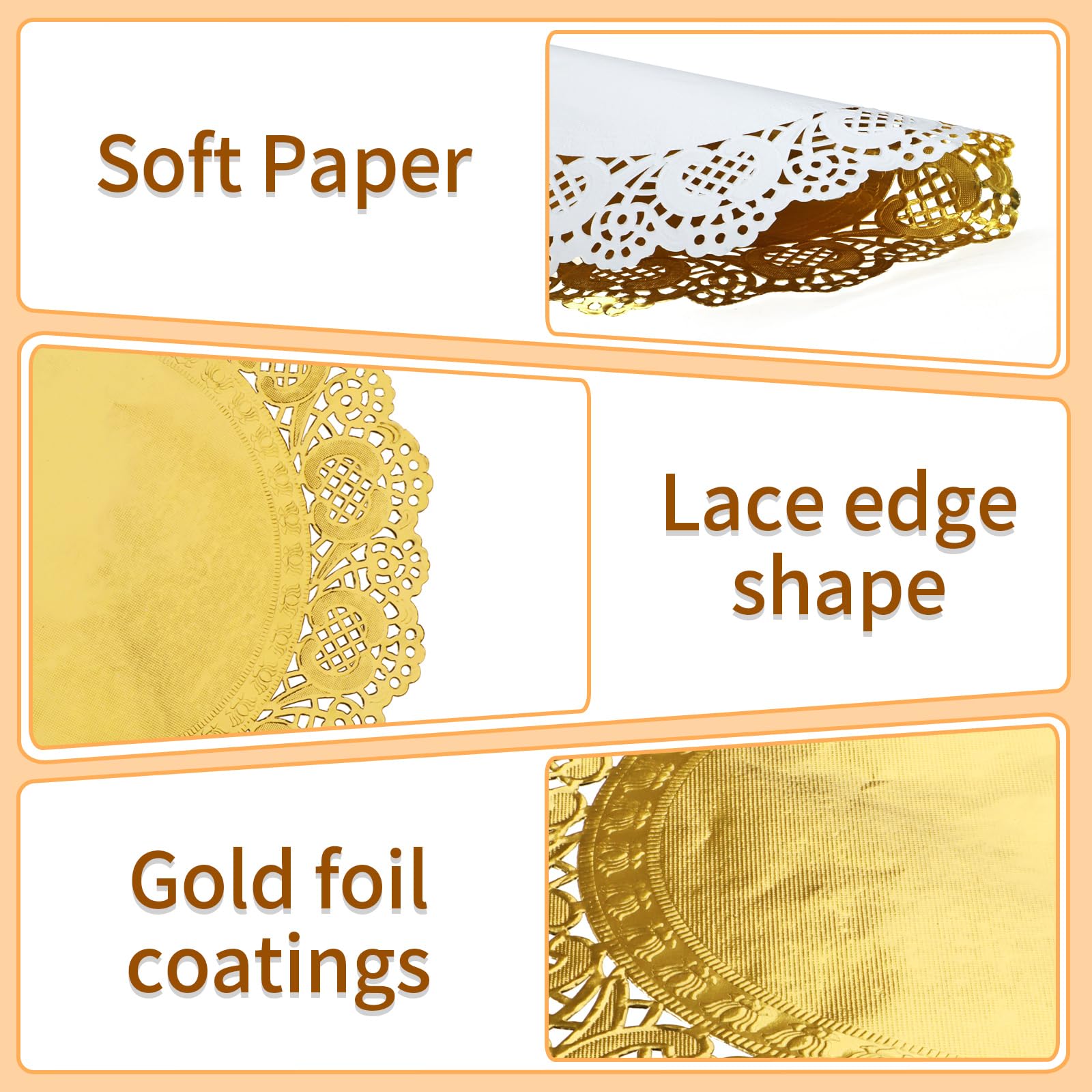 yeestone Gold Paper Doilies 12 Inch, 50 Pack Disposable Charger Plates, Round Paper Placemats, Foil Paper Doilies Bulk for Party Table Decor