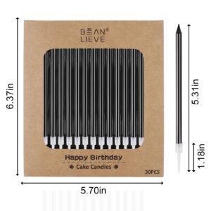 BEAN LIEVE 30-Count Black Long Thin Birthday Candles, Cake Candles, Birthday Parties, Wedding Decorations, Party Candles, Cake Decorations