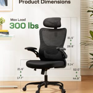 Marsail Ergonomic Office Chair: Office Computer Desk Chair with High Back Mesh and Adjustable Lumbar Support Rolling Work Swivel Task Chairs with Wheel 3D Armrests and Headrest