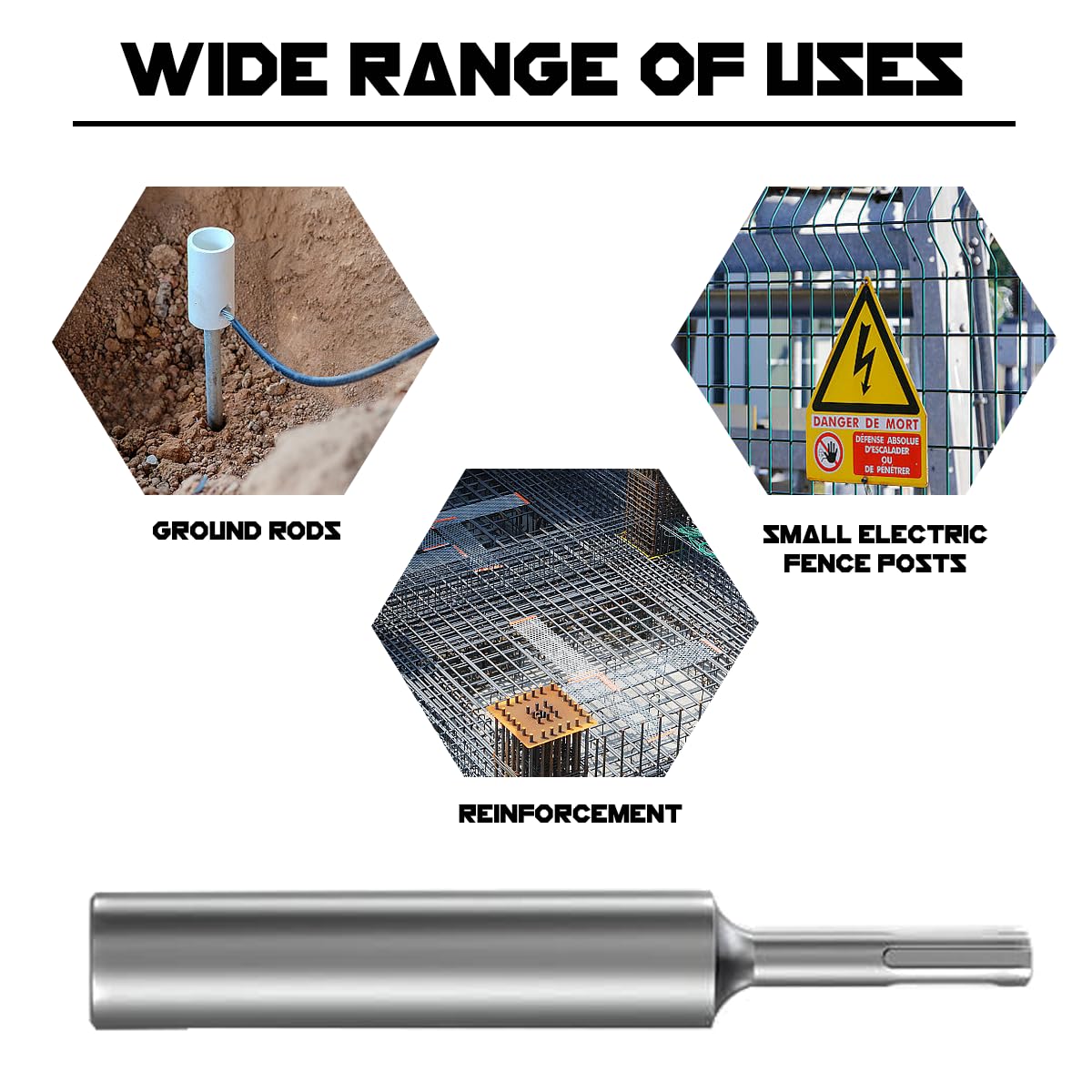 5/8" SDS Plus Ground Rod Driver (Industrial Grade Forged Steel) - 6-3/4" Long - Fits All SDS Plus Rotary Hammers