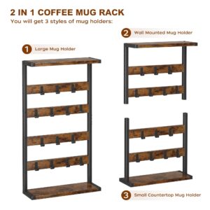 Homeiju 14-Hook Large Coffee Mug Holder for Countertop/Wall Mounted,4 Tier Coffee Cup Holder with Top & Bottom Storage Shelf,Adjustable Hook & Shelves,Mug Tree for Home Bar,Coffee Station