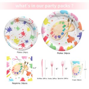 NAIWOXI Art Paint Party Supplies Tableware - Paint Art Party Decorations Dinnerware, Plates, Napkins, Cups, Cutlery, Art Painting Themed Party Supplies For Birthday Baby Shower | Serves 24