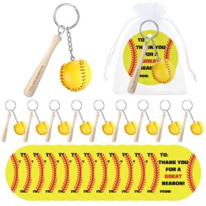 fumete 12 set sports party favors sports keychain end of season team gifts thank you cards organza bags sports party supplies(softball)