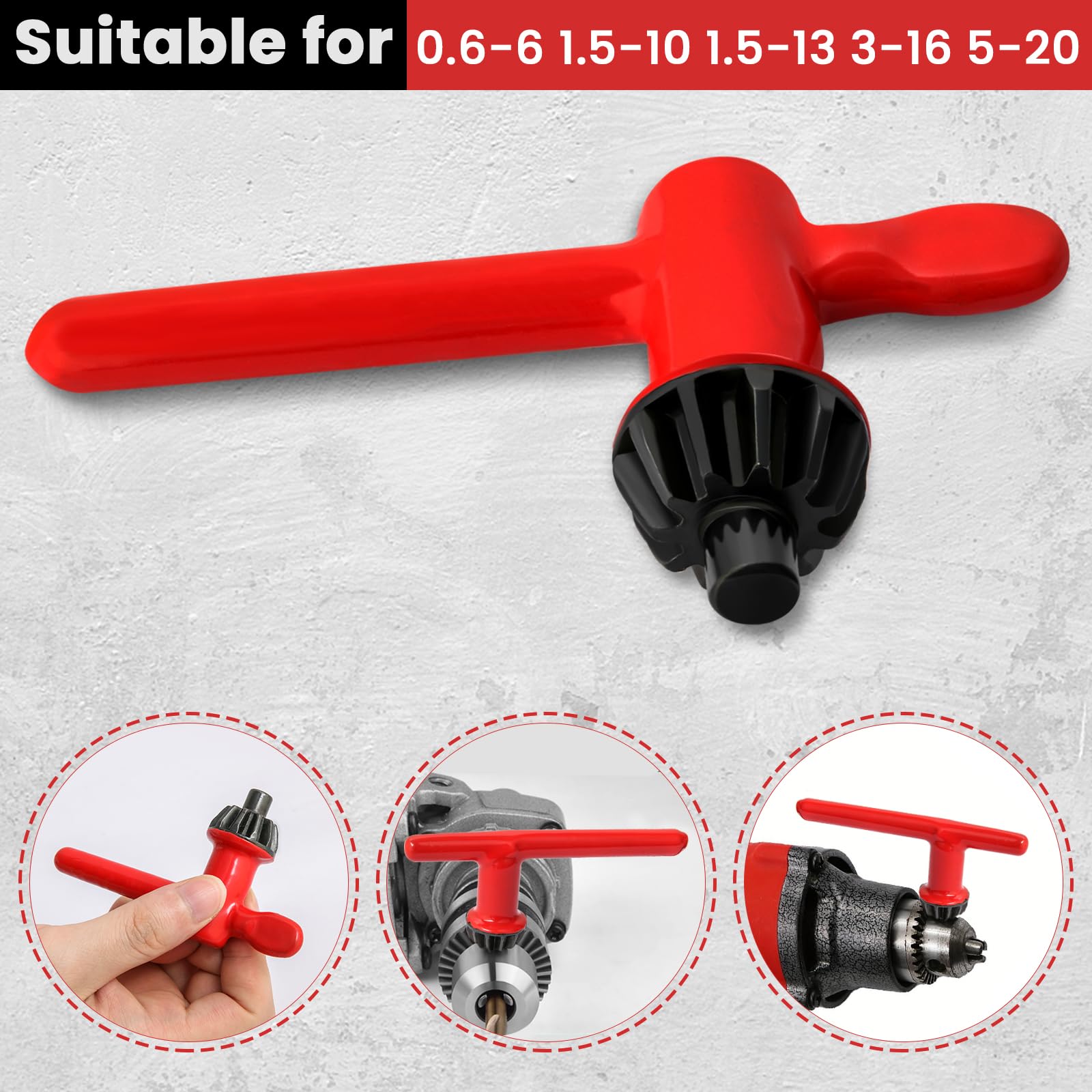 Hakkin Drill Press Chuck Key 5 Sizes, Chuck Press Wrench Key for Electric Drill Clamping Tool, Replacement Drill Clamping Wrench of 6mm, 10mm, 13mm, 16mm, 20mm in Diameter Red Tighten Drills Chuck