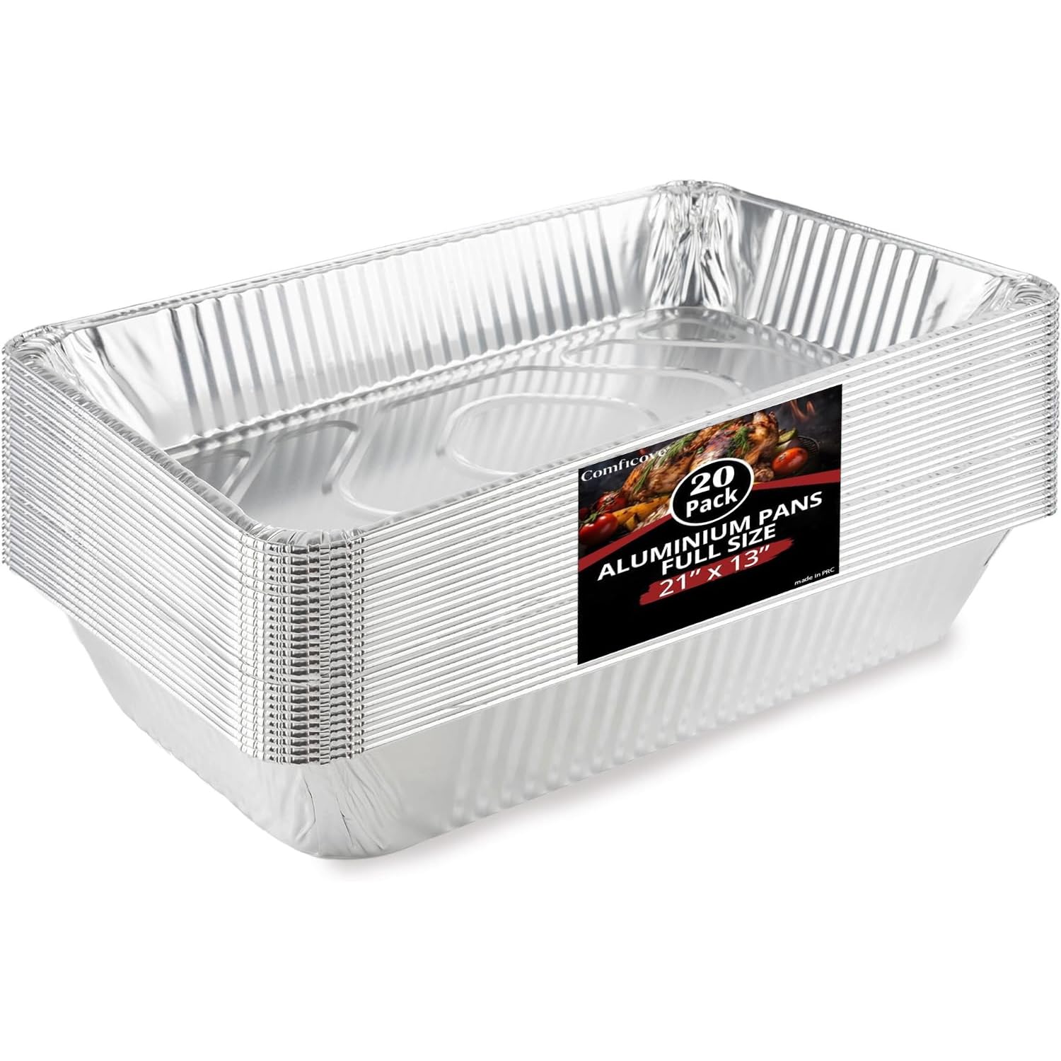 COMFICOVE Aluminum Pans Disposable (20 Pack), 21x13 Pans for, Prepping, Roasting, Food, Storing, Heating, Cooking, Chafers, Catering, BBQ Grilling, Sturdy Baking Pan Trays