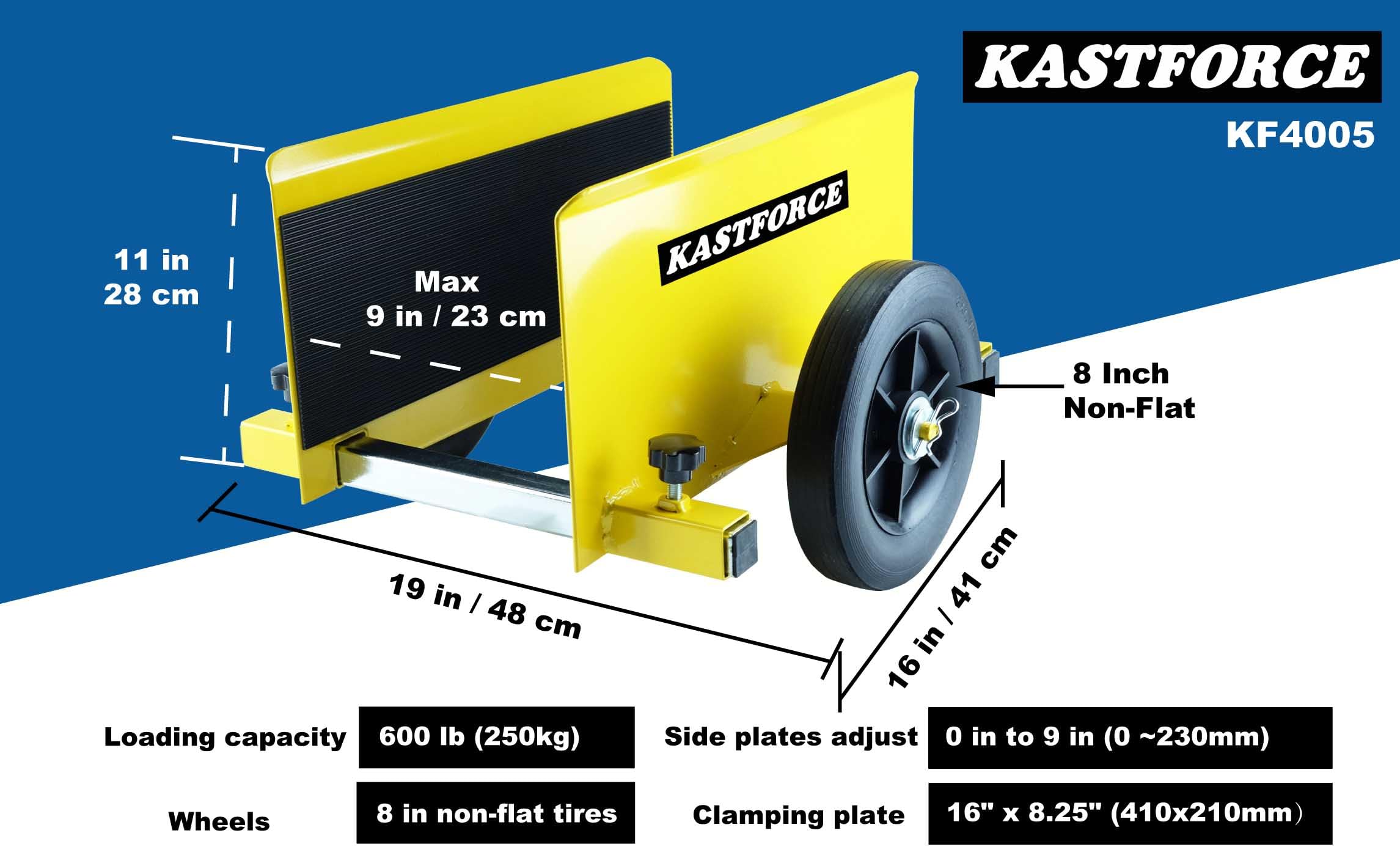 KASTFORCE Panel Dolly, Full-Rubber-Pad-Protecting, 600 Lbs Capacity, Drywall Mover with 8" Non-Flat Wheels, Adjustable Clamp Panel Cart, Wood Mover, Fence Mover, Door Dolly KF4005