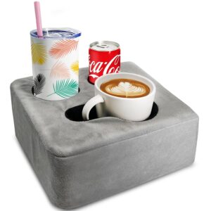 couch cup holder pillow, nisdoing couch cup holder tray! keep your drinks hand side and keeptemp, prevent spills and use anywhere. cup holder for couch, bed, man cave, car, park, beach. grey