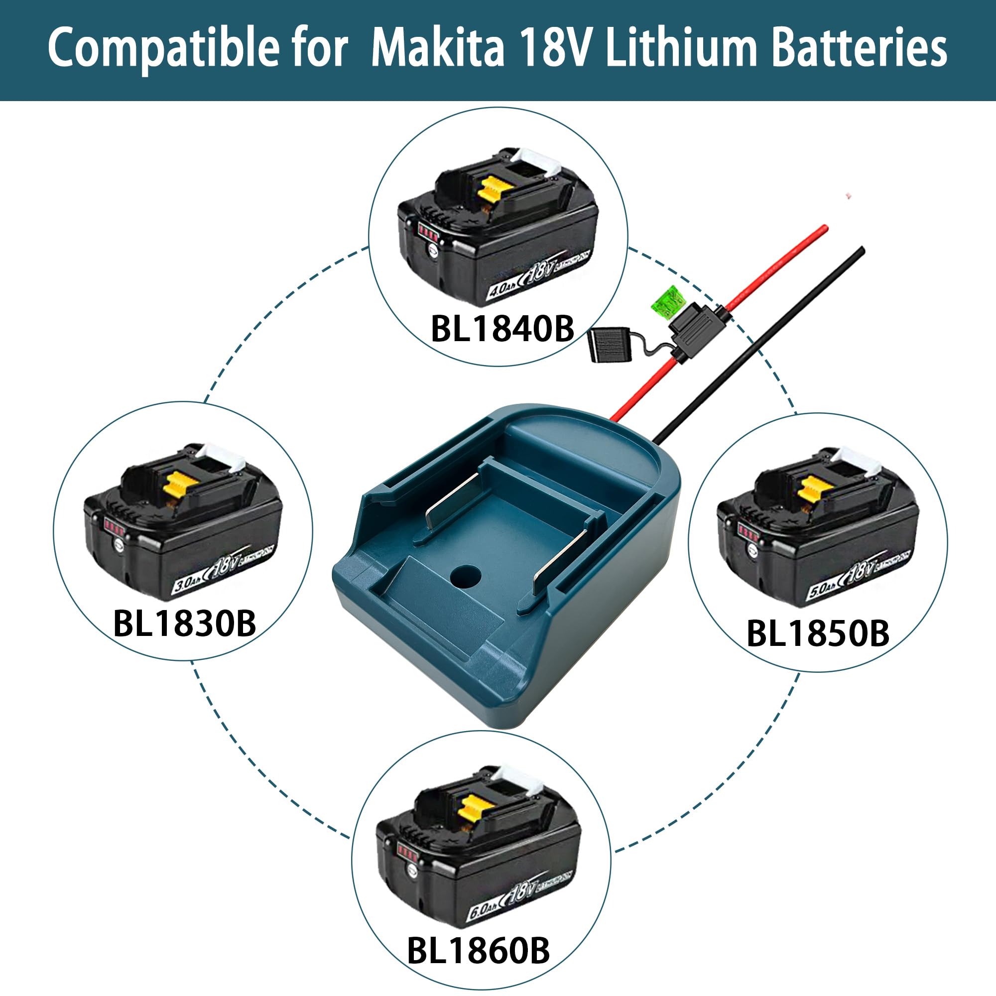 Power Wheel Adapter for Makita 18V Battery Adapter with Fuse & Wire Terminals, 18V Battery Adapter, Work for Makita BL1830 BL1840 BL1850 BL1860 Li-ion Battery, for Rc Car, Rc Truck,DIY use (1)