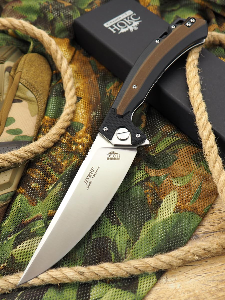 HOKC Nuker | 347-109406 | Utility Knife, Pocket Knife, EDC Knife by Official Dealer - Designed by Russian Master Aleksander Biryukov - Liner Lock, G10 Handle, Finger Flipper, Ball Bearing Pivot, Adjustable Pocket Clip, Long and Durable D2 Stainless Tool S