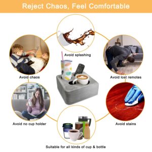 Couch Cup Holder Pillow, Nisdoing Couch Cup Holder Tray! Keep Your Drinks Hand Side and KeepTemp, Prevent Spills and Use Anywhere. Cup Holder for Couch, Bed, Man Cave, Car, Park, Beach. Grey