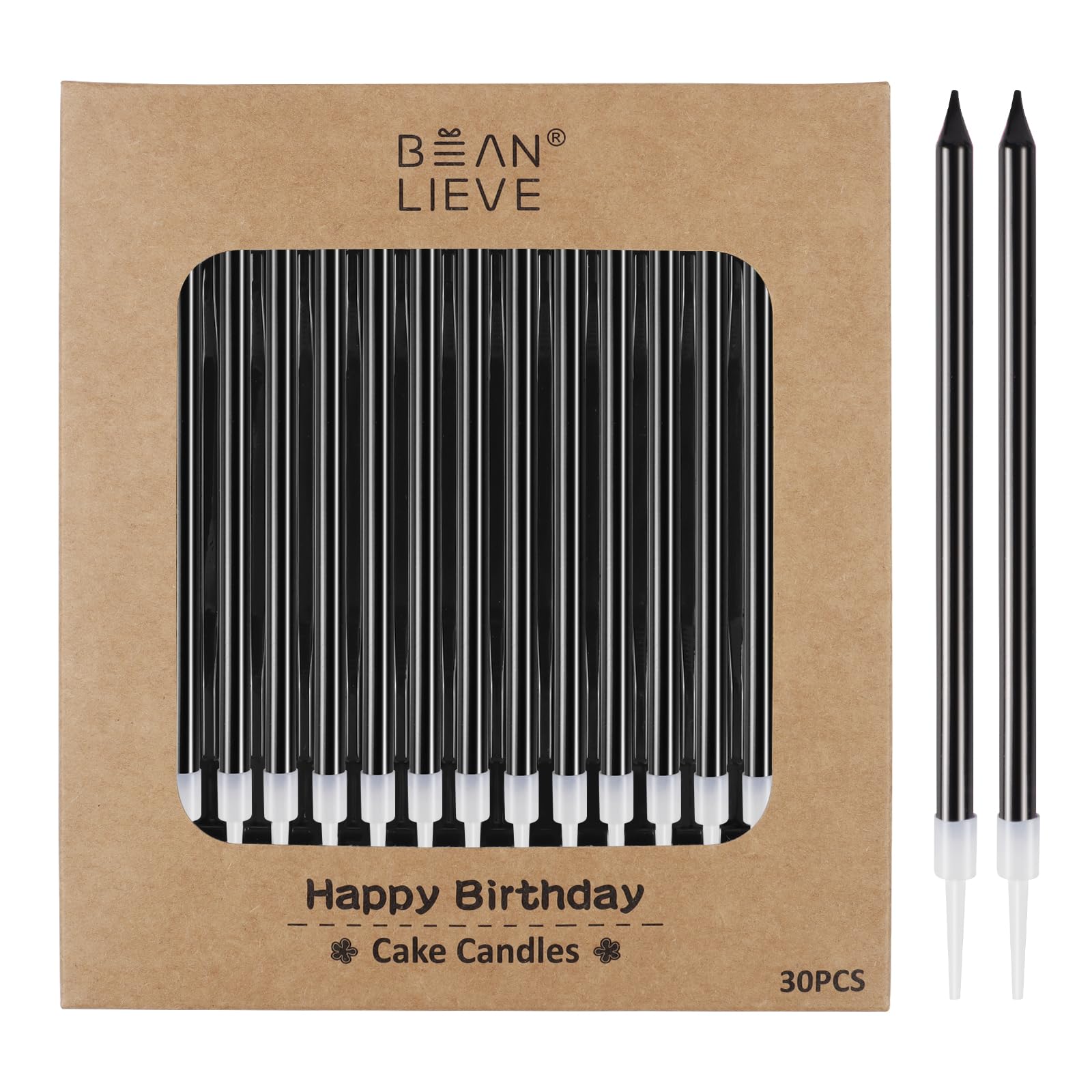 BEAN LIEVE 30-Count Black Long Thin Birthday Candles, Cake Candles, Birthday Parties, Wedding Decorations, Party Candles, Cake Decorations