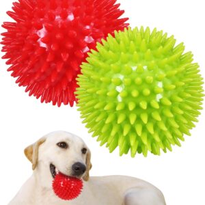 Pweituoet 3.5” Spike Dog Balls with Squeaky, Thicker and Durable, 2 Pack Dog Chew Toys Clean Teeth Training for Puppy Small Medium Large Dogs, Dog Ball Toys for Aggressive Chewers