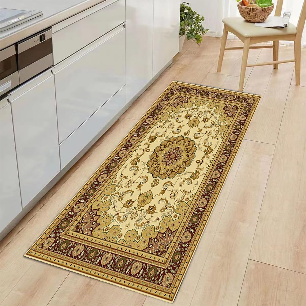 1.5x2.5ft Area Rug Washable Bedroom Rug, Soft Distressed Accent Rugs Ideal for High Traffic Living Room Entryway Dining Room, Non-Slip Non-Shedding Low-Pile Floor Carpet