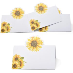 100 Pcs Fall Sunflower Place Cards Floral Yellow Sunflowers Name Card Wedding Table Setting Folded Tent Cards Baby Shower Party Dinner Placement