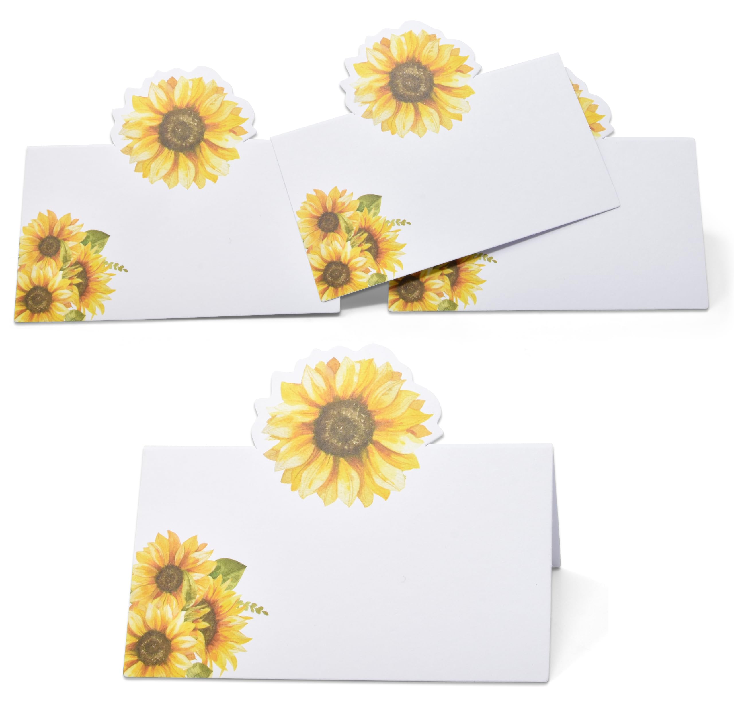 100 Pcs Fall Sunflower Place Cards Floral Yellow Sunflowers Name Card Wedding Table Setting Folded Tent Cards Baby Shower Party Dinner Placement