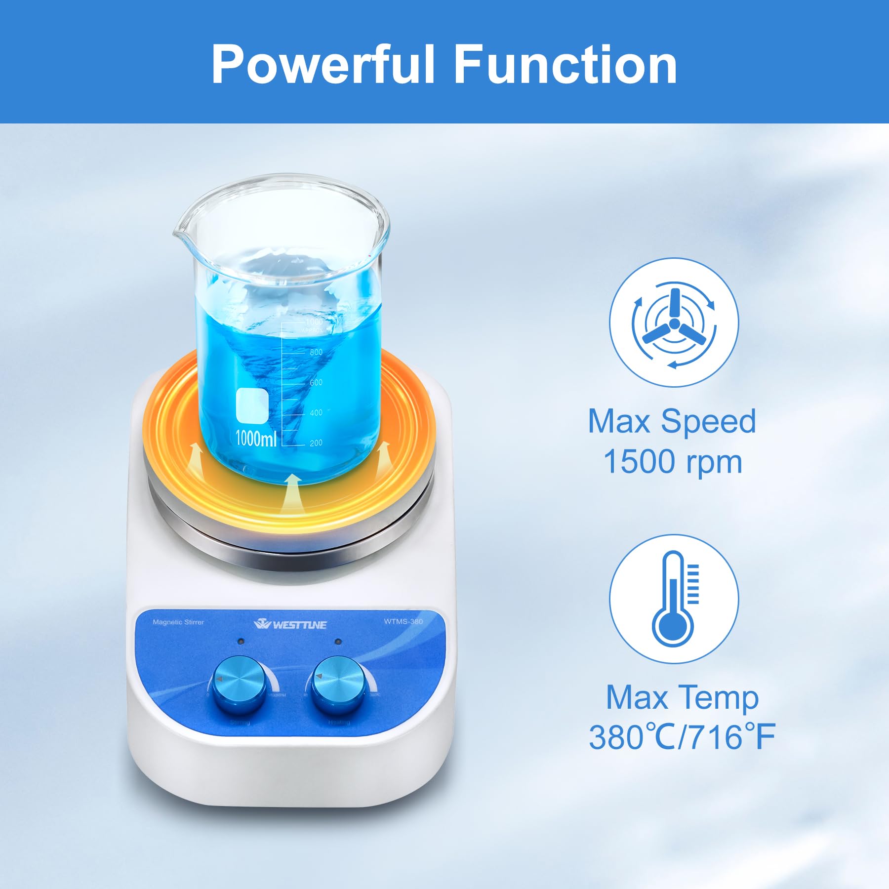 WEST TUNE Magnetic Stirrer Hot Plate Max 716℉/380℃, 3000mL Stirring Capacity Magnetic Stirrer with Heat, Magnetic Stirrer with 5.5 Inch Magnetic Stir Plate & 1500 RPM Magnetic Stirrer Hot Plate Mixer